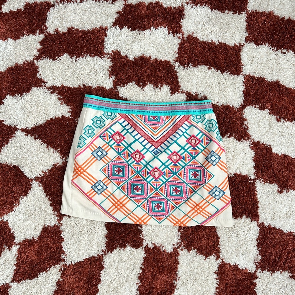 Harper White and Blue Mini A-line Skirt with Embellished Design for Casual Wear